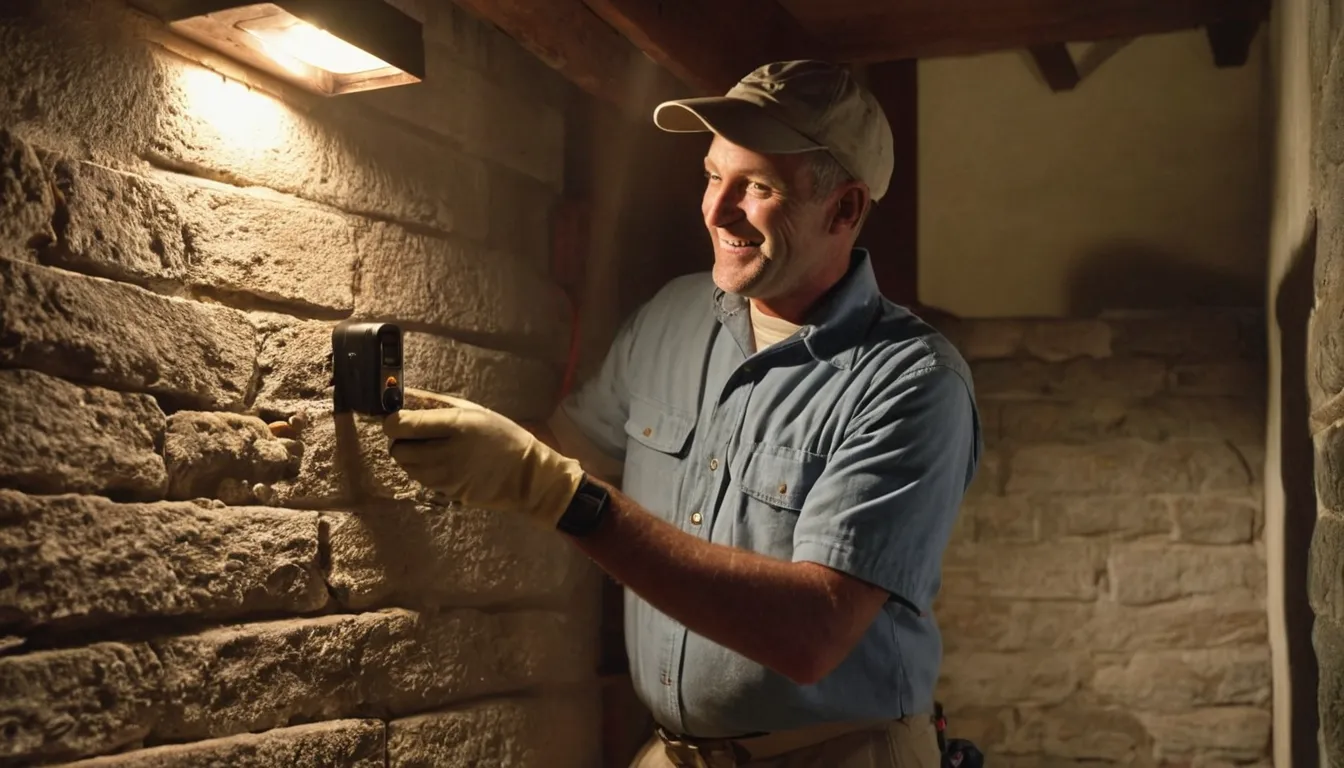 Provider inspecting a stone foundation wall in a basement for termite activity in the Marlborough area